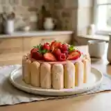 Charlotte gourmande aux fraises et framboises fraîches