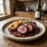 Chevreuil aux poires fondantes et sauce au vin rouge