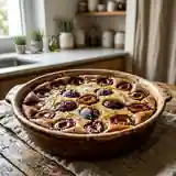 Clafoutis fondant aux prunes noires et miel doré
