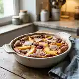 Clafoutis gourmand aux pêches juteuses et framboises acidulées