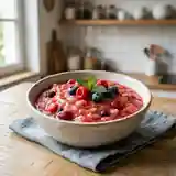 Compote rose maison aux pommes et fruits rouges