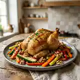 Coquelet rôti aux noix et légumes sautés savoureux