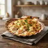 Coquille de poisson gratinée à la crème et au fromage