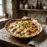 Coquille de thon gratinée à la crème et champignons