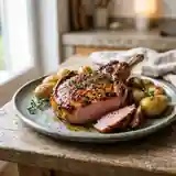 Côte de porc laquée au miel et thym