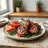 Côtelettes d'agneau grillées accompagnées de gelée de goyave maison