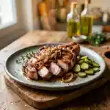 Côtes de porc fondantes aux échalotes caramélisées et cornichons croquants