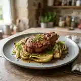 Côtes de porc grillées au paprika, fenouil fondant et carvi parfumé
