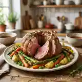 Couronne d'agneau rôtie aux légumes de printemps frais