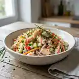 Crabe frais et légumes croquants, sauce au rhum