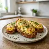 Crostinis gratinés aux œufs et fromage frais