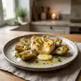 Crottin de chèvre fondant aux artichauts poêlés