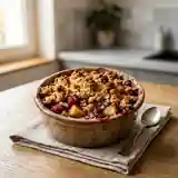 Crumble gourmand au chocolat, pommes et framboises