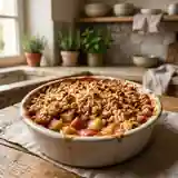 Crumble gourmand aux pommes et à la rhubarbe