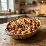 Crumble gourmand aux pommes, poires et raisins