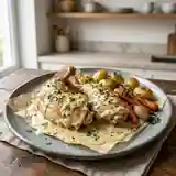 Cuisses de lapin en papillote à la crème citronnée et aux herbes fraîches