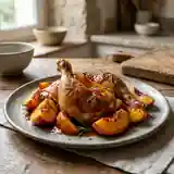 Cuisses de poulet rôties aux pêches caramélisées