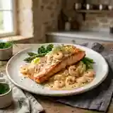 Darne de Saumon Grillé et sa Sauce Crémeuse aux Crevettes