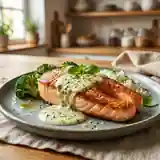 Darnes de saumon grillées à la crème onctueuse au basilic