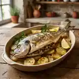 Daurade farcie forestière et pommes fondantes