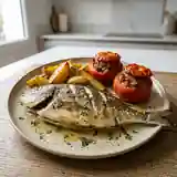 Daurade rôtie aux pommes de terre fondantes et tomates farcies savoureuses