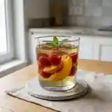 Délice de pêches et framboises en gelée fraîche à la menthe