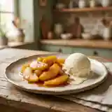 Délice fondant aux pommes caramélisées et glace vanille onctueuse