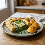 Délicieuse croûte aux épinards accompagnée de pommes duchesses dorées