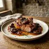 Délicieuses côtes de porc aux pruneaux et vin de Vouvray