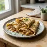 Délicieuses crêpes garnies aux oignons fondus caramélisés