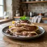 Délicieuses crêpes moelleuses garnies d'une mousse au chocolat onctueuse