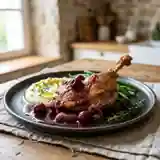 Délicieuses cuisses de canard confites aux cerises fraîches