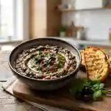 Délicieux caviar d'aubergines aux olives noires pour apéritif