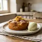Délicieux gâteau breton aux pommes caramélisées et sorbet pomme frais