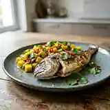 Dorade grillée aux mangues fraîches et sauce exotique