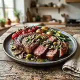 Entrecôte grillée aux anchois et olives vertes : recette savoureuse et gourmande