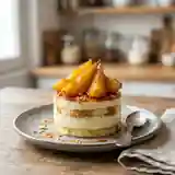 Entremets gourmand aux poires caramélisées et crème légère vanillée