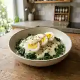 Épinards aux œufs durs nappés de sauce béchamel onctueuse