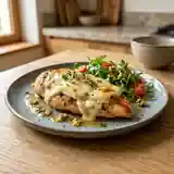 Escalope de poulet au fromage de chèvre fondant et herbes