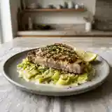 Espadon grillé sur lit fondant de poireaux à la crème