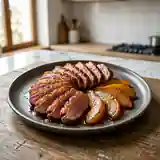 Éventail de magret de canard aux poires caramélisées