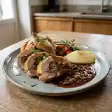 Faisan farci aux cèpes et sa sauce onctueuse au porto et olives vertes