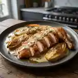 Faisan rôti à la sauce onctueuse aux endives caramélisées