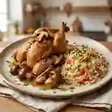 Faisan rôti aux cèpes et riz croquant