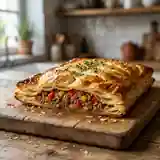 Feuilleté fondant au bœuf et poivrons colorés
