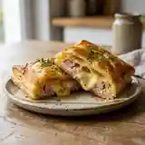 Feuilleté gourmand au jambon, fromage fondant et crème onctueuse