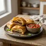 Feuilletés à la tapenade noire, sauce tomate au basilic