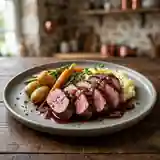 Filet d'autruche tendre au porto, sauce raffinée