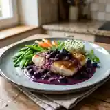 Filet de lotte à la sauce myrtilles, un plat raffiné et fruité