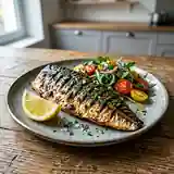 Filet de maquereau grillé au barbecue, marinade citronnée et herbes fraîches
